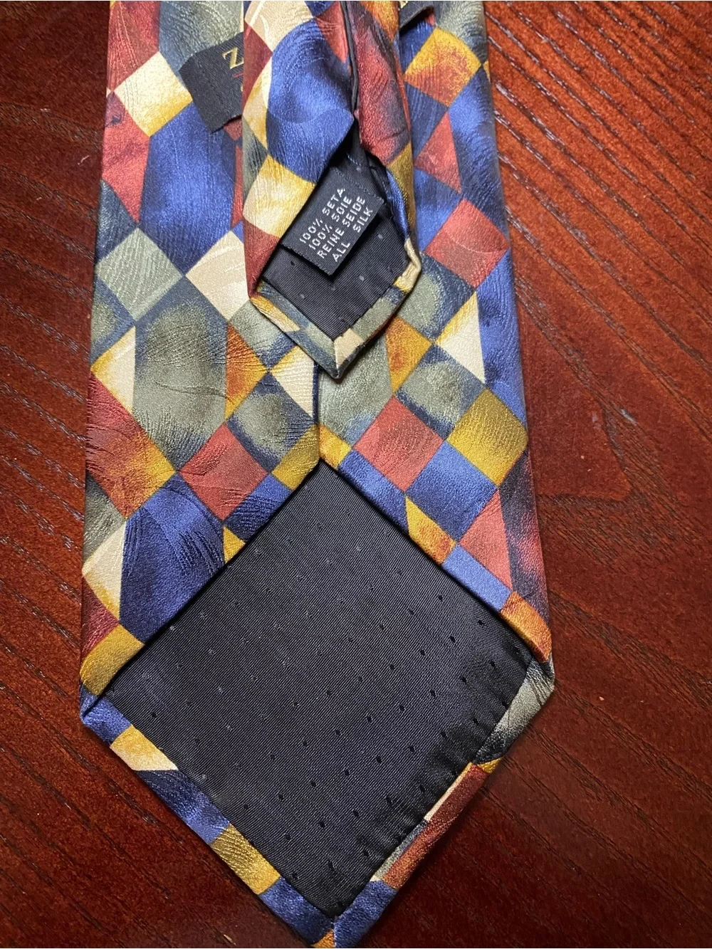 Zanzara Carnaval De Venise Men's Geometric Pattern Silk Tie - Blue, Cream, Rust